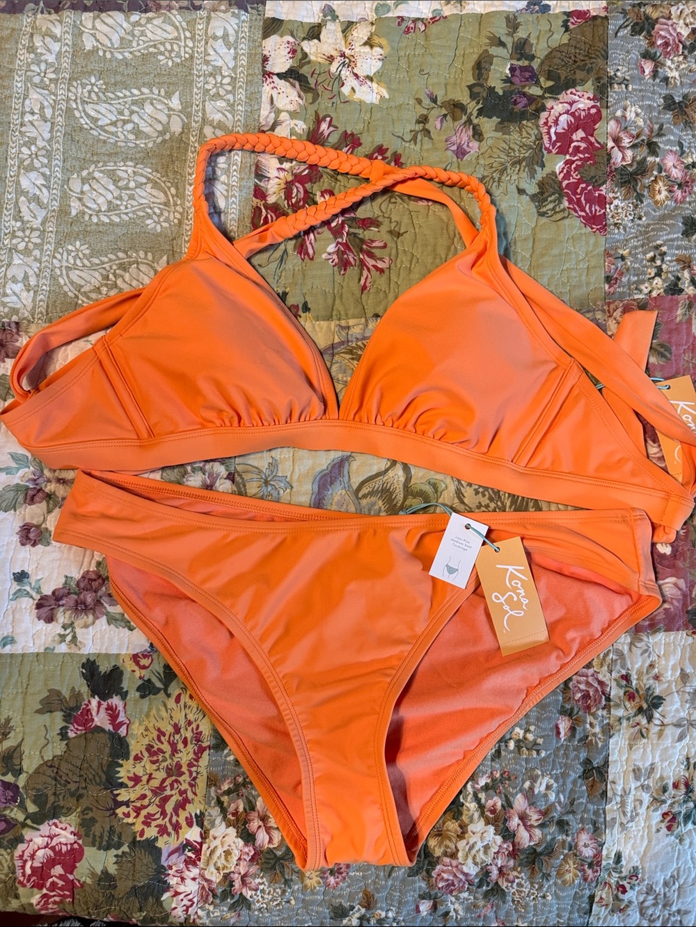 Kona Sol Tangerine Braided-Strap Triangle Bikini